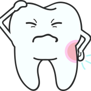 A cartoon sensitive tooth, holding its head and back due to tooth sensitivity.
