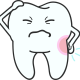 A cartoon sensitive tooth, holding its head and back due to tooth sensitivity.